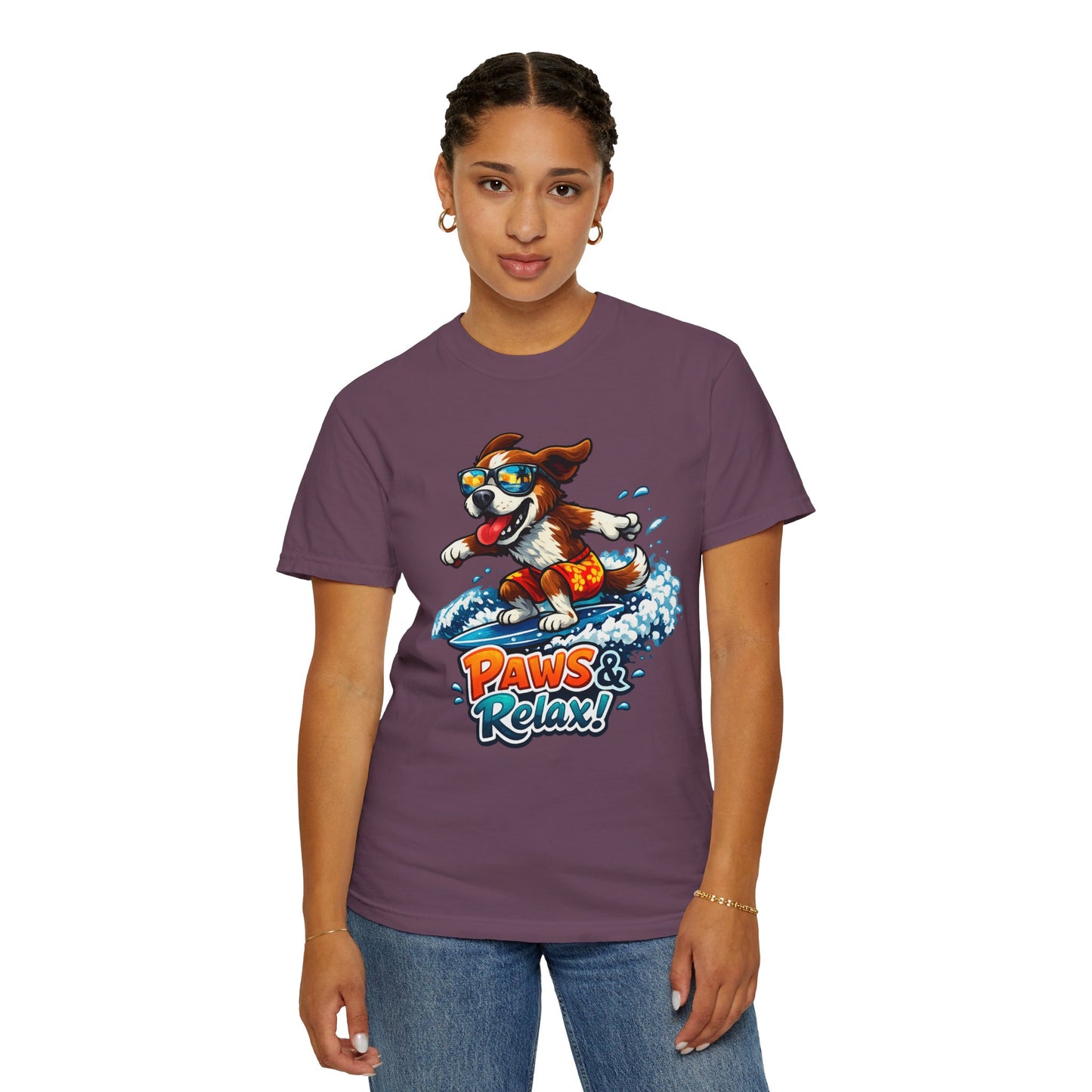 Surfing Dog T-Shirt — "Paws & Relax" Graphic Tee