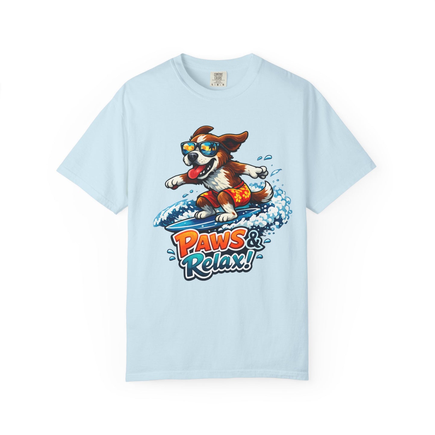 Surfing Dog T-Shirt — "Paws & Relax" Graphic Tee