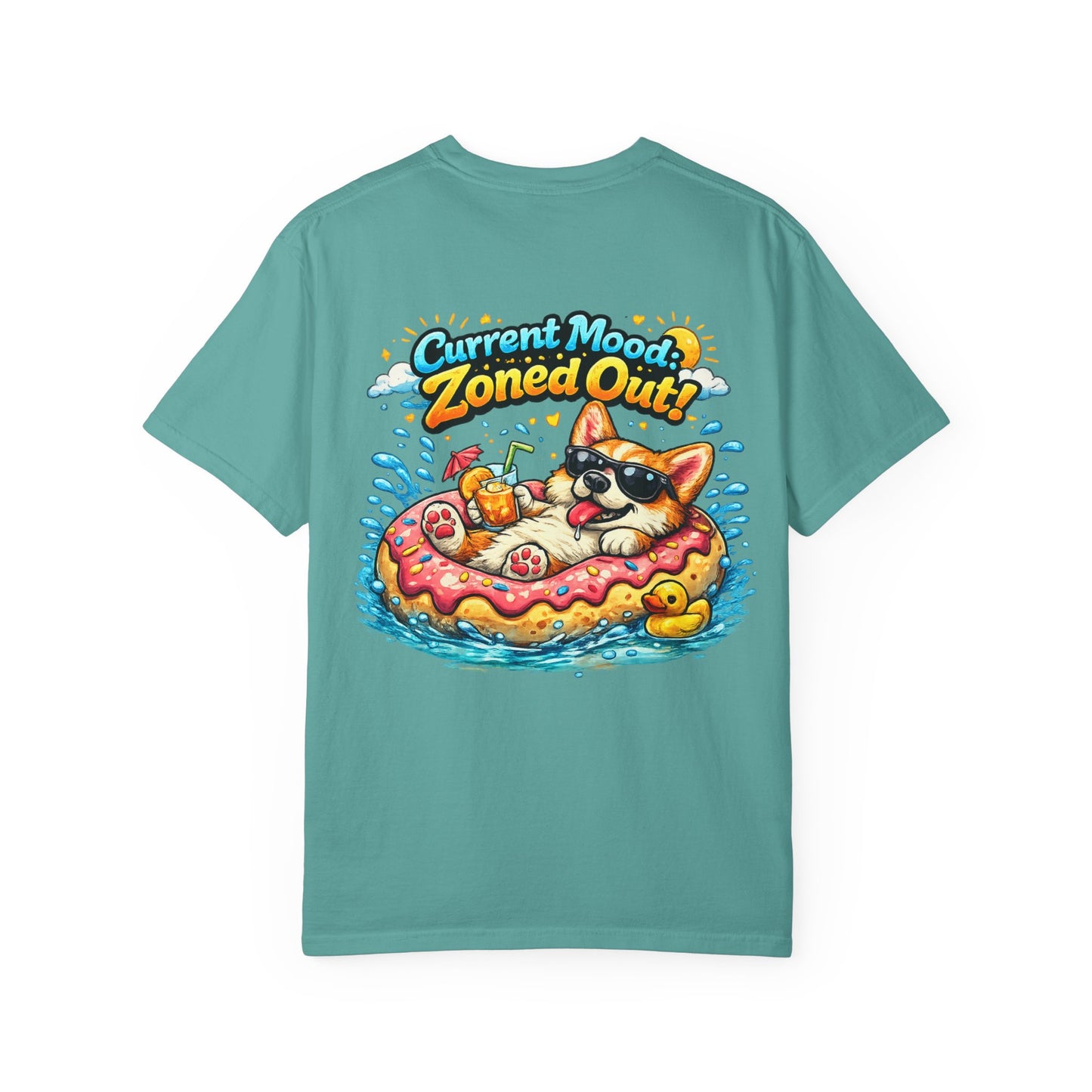 Corgi Float Summer Tee - "Current Mood: Zoned Out" Graphic T-Shirt