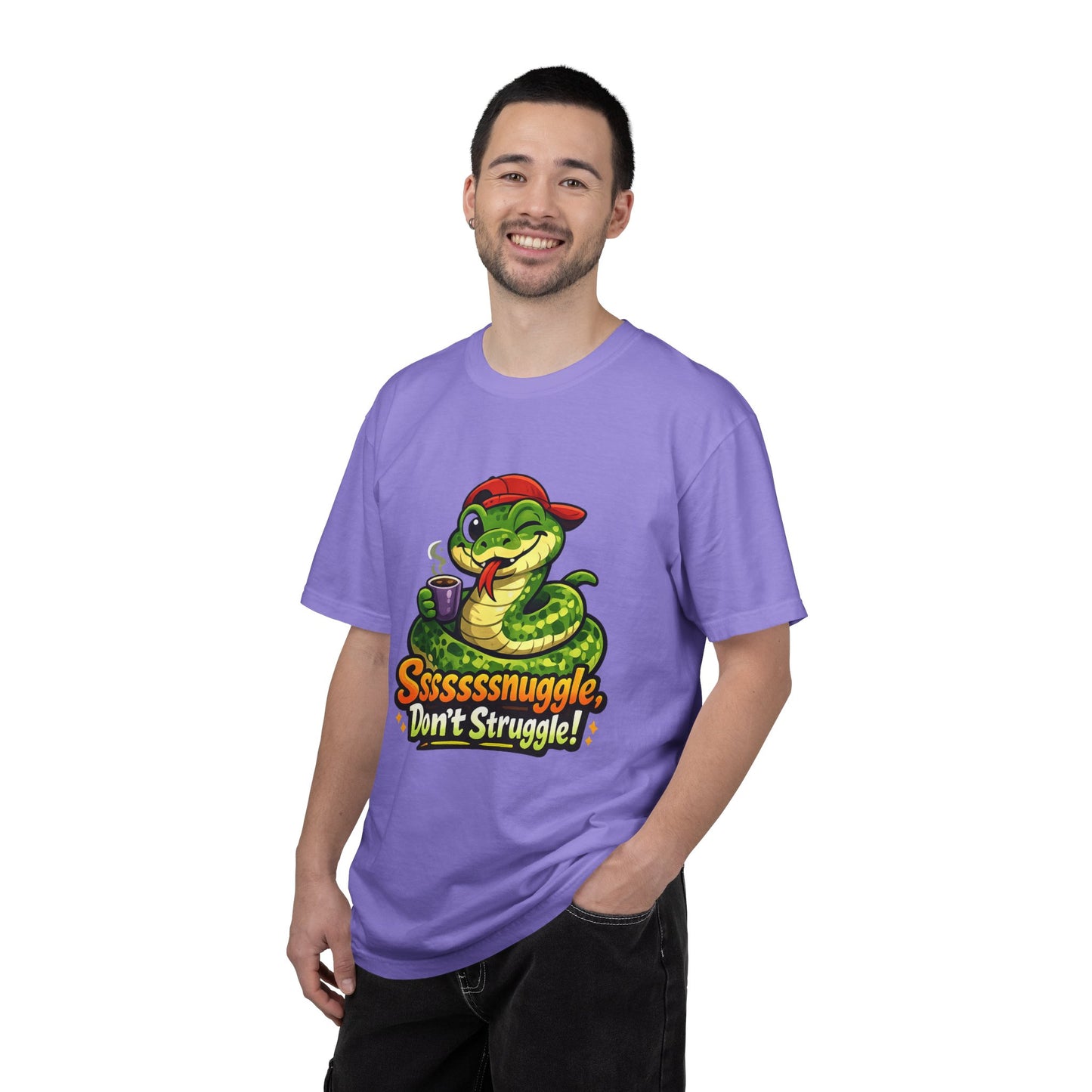 Ssssnuggle Snake T-Shirt — "Ssssssnnuggle, Don't Struggle!" Cute Cozy Snake Graphic Tee