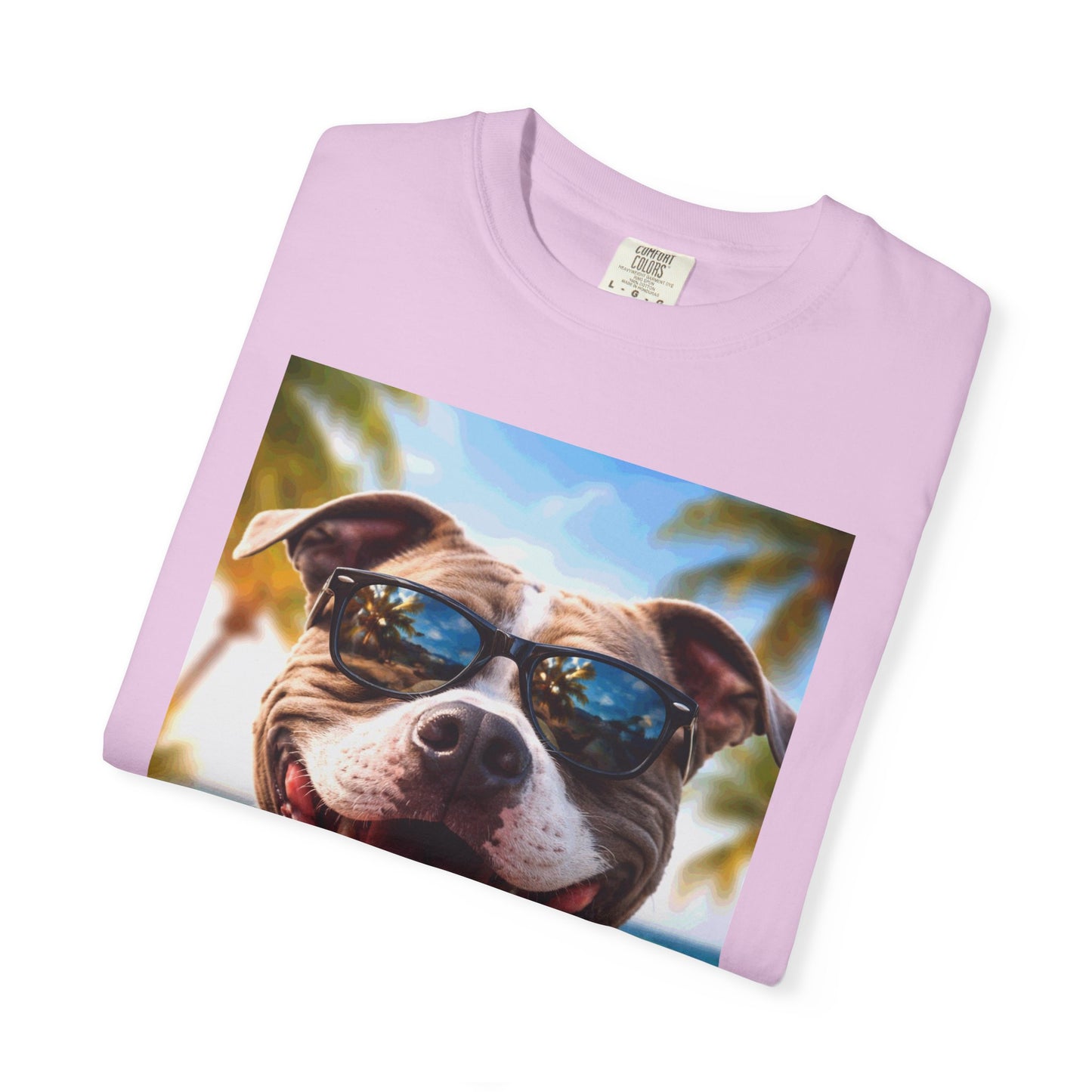Happy Dog in Sunglasses T-Shirt — Summer Beach Pitbull Graphic Tee