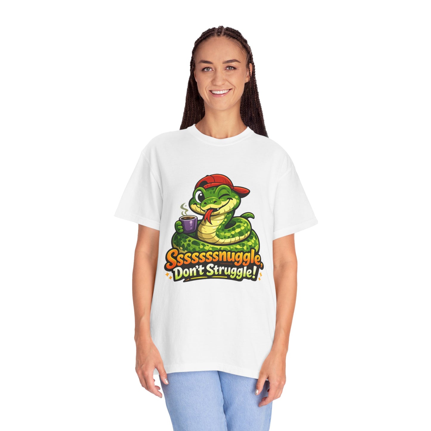Ssssnuggle Snake T-Shirt — "Ssssssnnuggle, Don't Struggle!" Cute Cozy Snake Graphic Tee