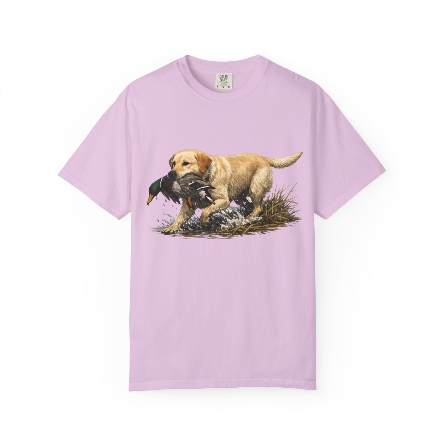 Labrador Retriever Hunting Dog T-Shirt — Yellow Lab with Duck Graphic