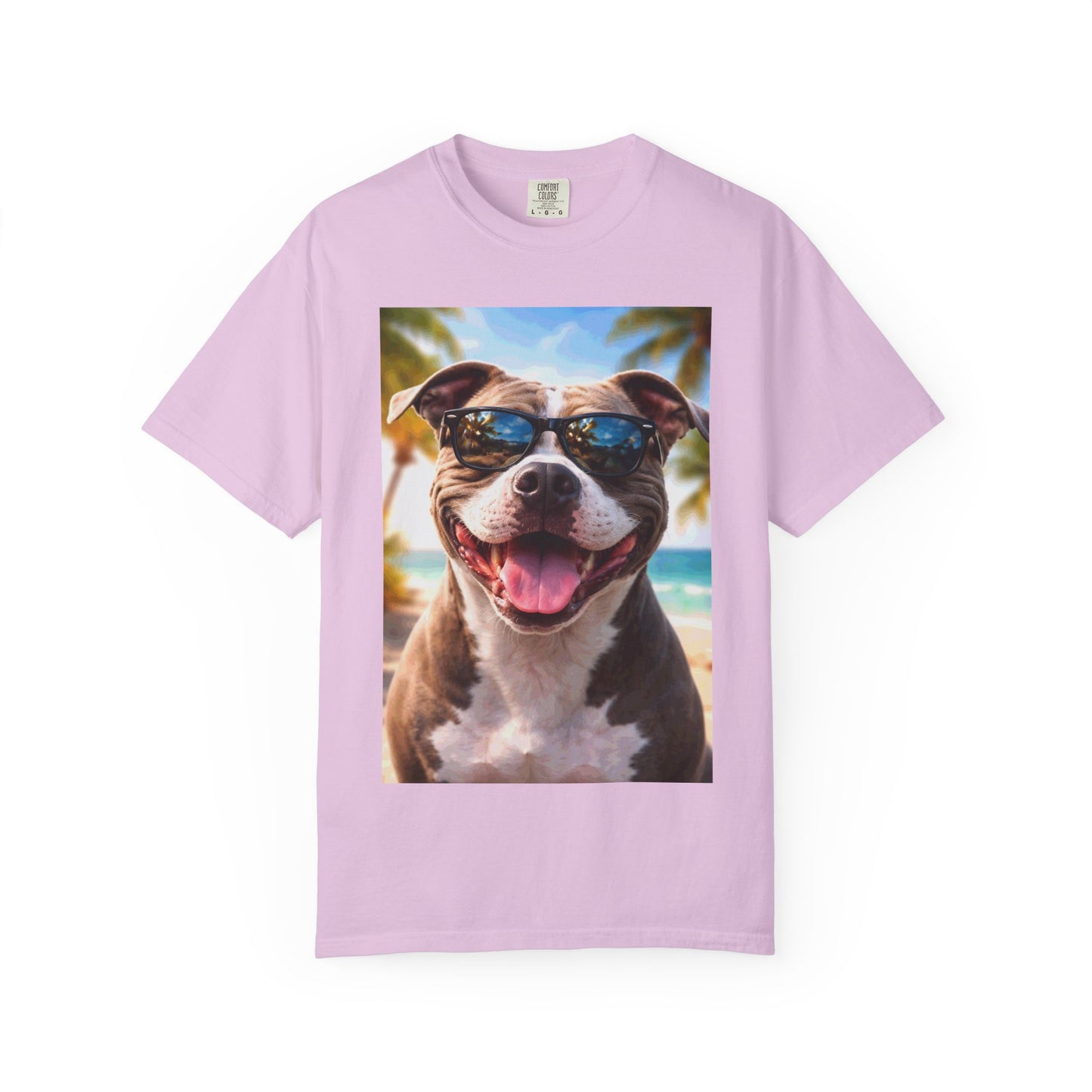 Happy Dog in Sunglasses T-Shirt — Summer Beach Pitbull Graphic Tee