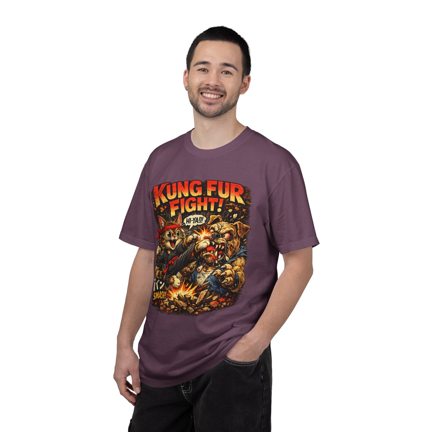 Kung Fur Fight T-Shirt — Retro Cat vs Dog Martial Arts Graphic Tee