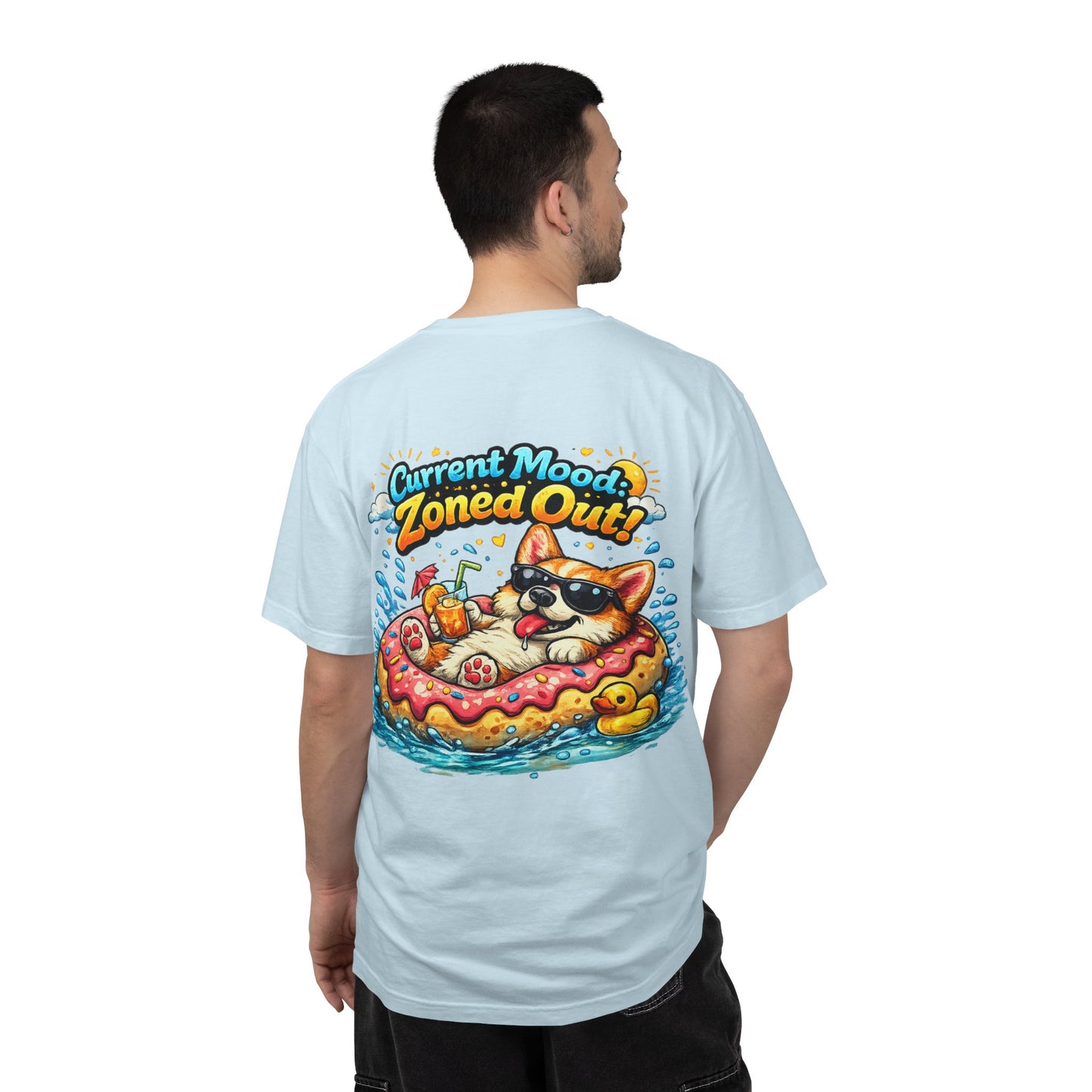 Corgi Float Summer Tee - "Current Mood: Zoned Out" Graphic T-Shirt