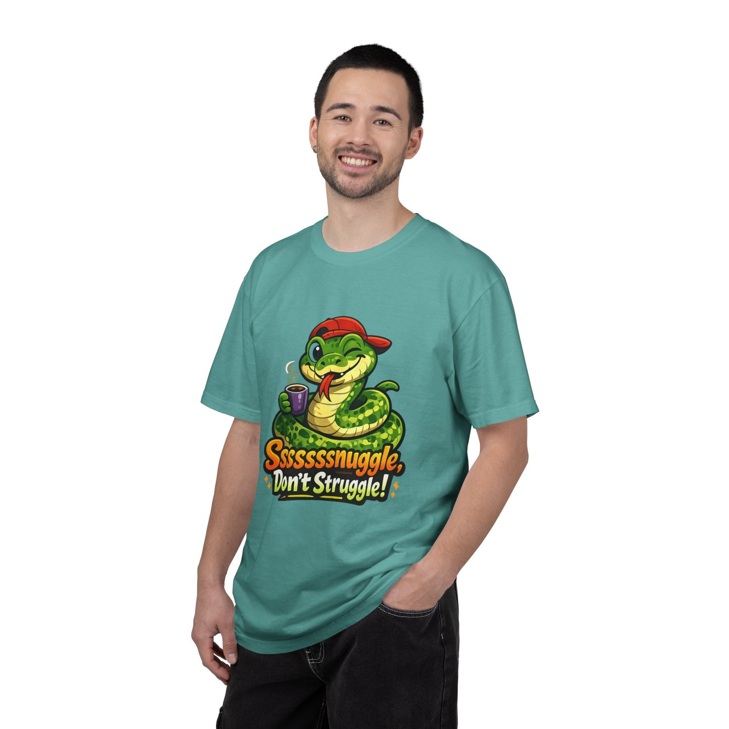 Ssssnuggle Snake T-Shirt — "Ssssssnnuggle, Don't Struggle!" Cute Cozy Snake Graphic Tee