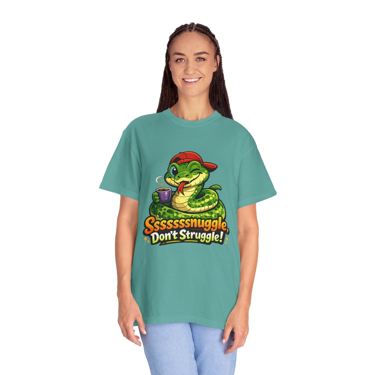 Ssssnuggle Snake T-Shirt — "Ssssssnnuggle, Don't Struggle!" Cute Cozy Snake Graphic Tee