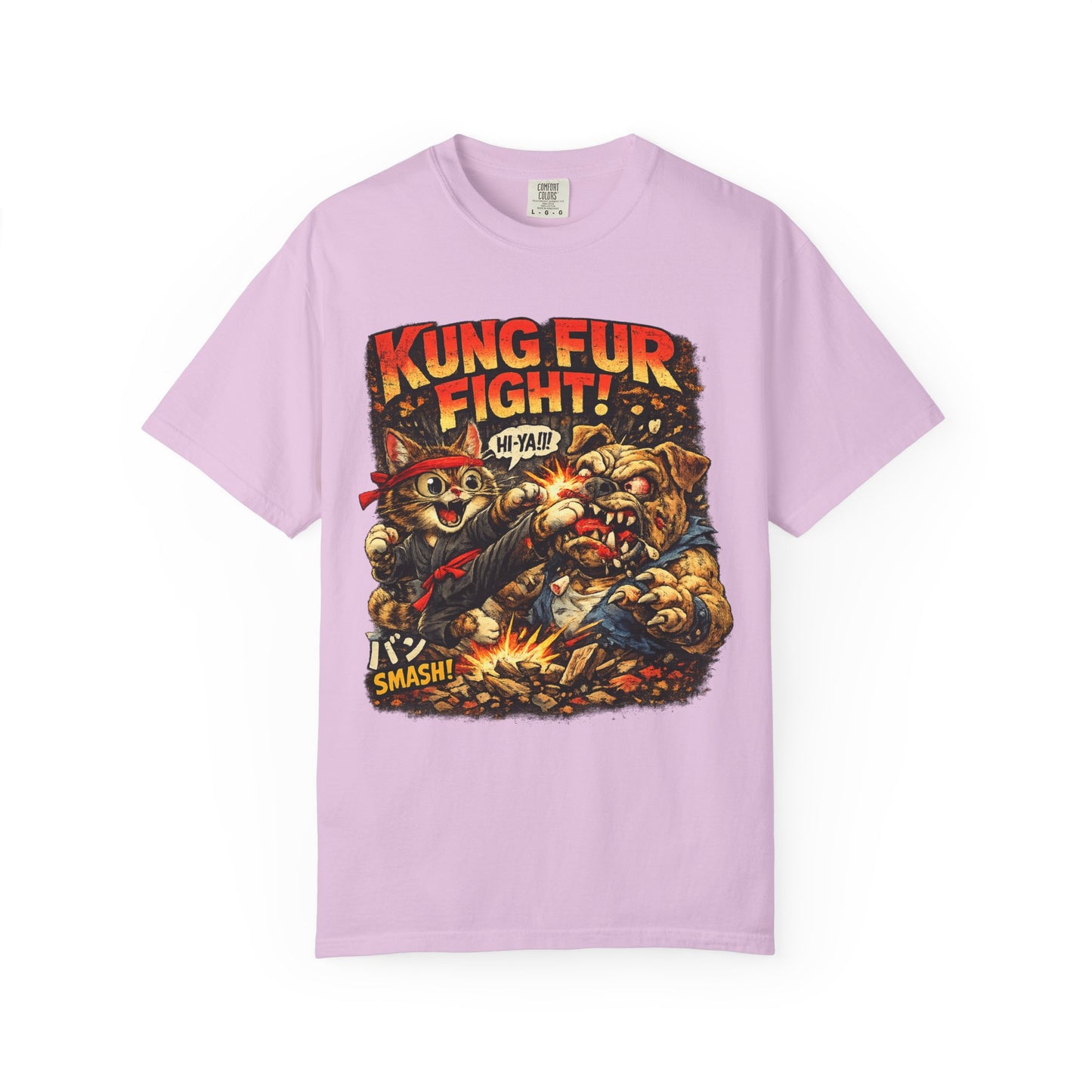 Kung Fur Fight T-Shirt — Retro Cat vs Dog Martial Arts Graphic Tee