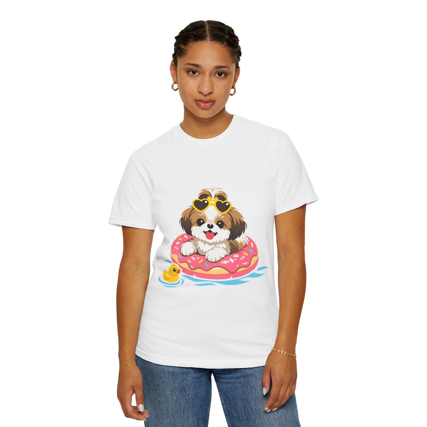 shih tzu Puppy Pool Float T-Shirt — Cute Dog Summer Graphic Tee