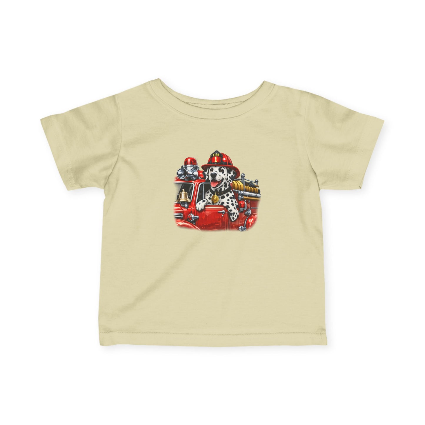 Infant Tee — Dalmatian Firetruck Baby Shirt (Firefighter Puppy Design)
