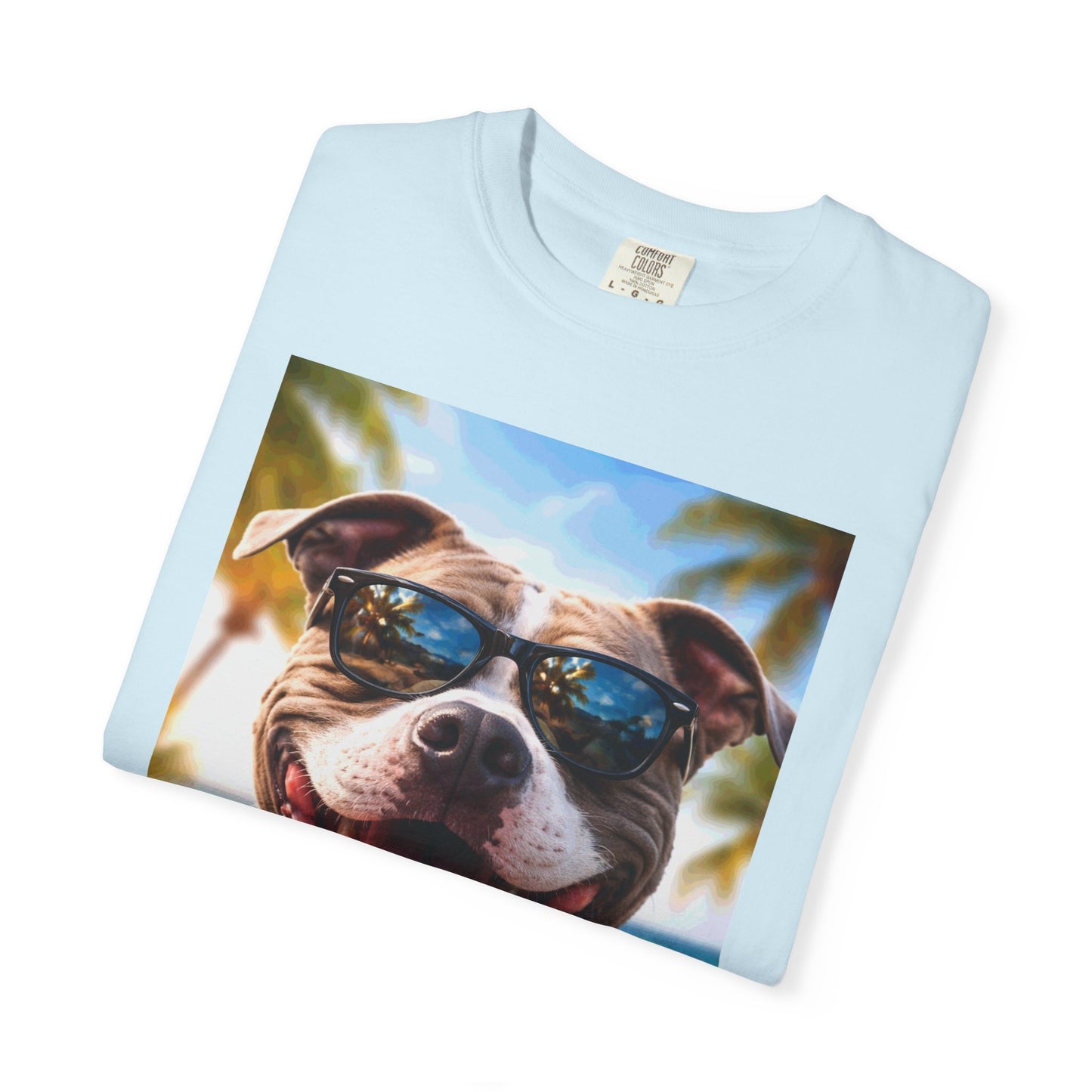Happy Dog in Sunglasses T-Shirt — Summer Beach Pitbull Graphic Tee
