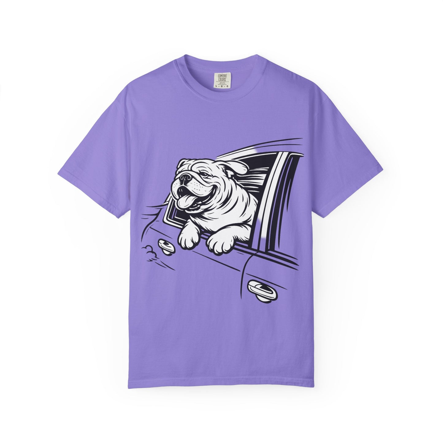 Bulldog Head Out Car Window T-Shirt — Cute Driving Dog Tee