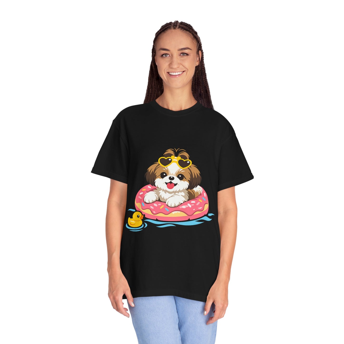 shih tzu Puppy Pool Float T-Shirt — Cute Dog Summer Graphic Tee