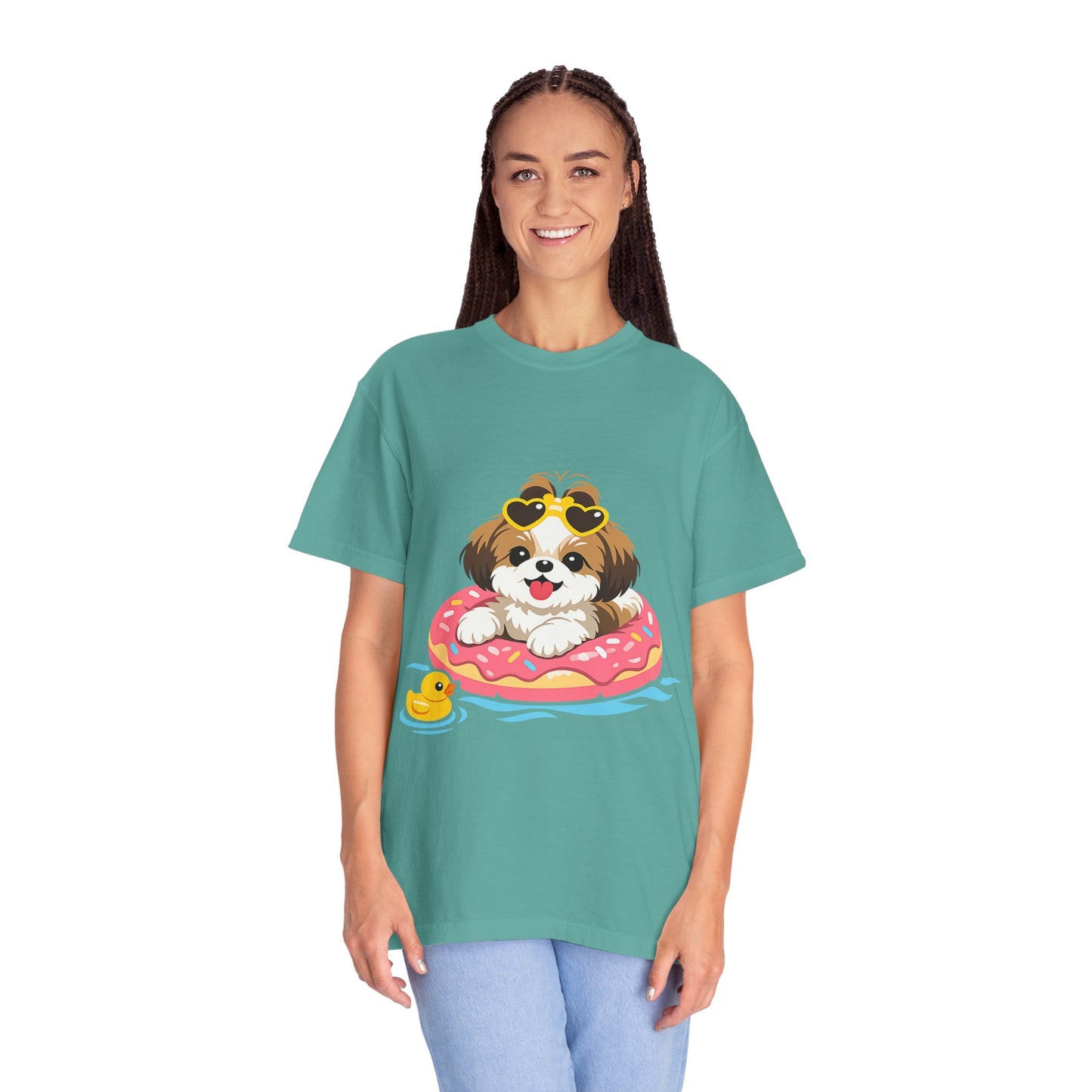 shih tzu Puppy Pool Float T-Shirt — Cute Dog Summer Graphic Tee