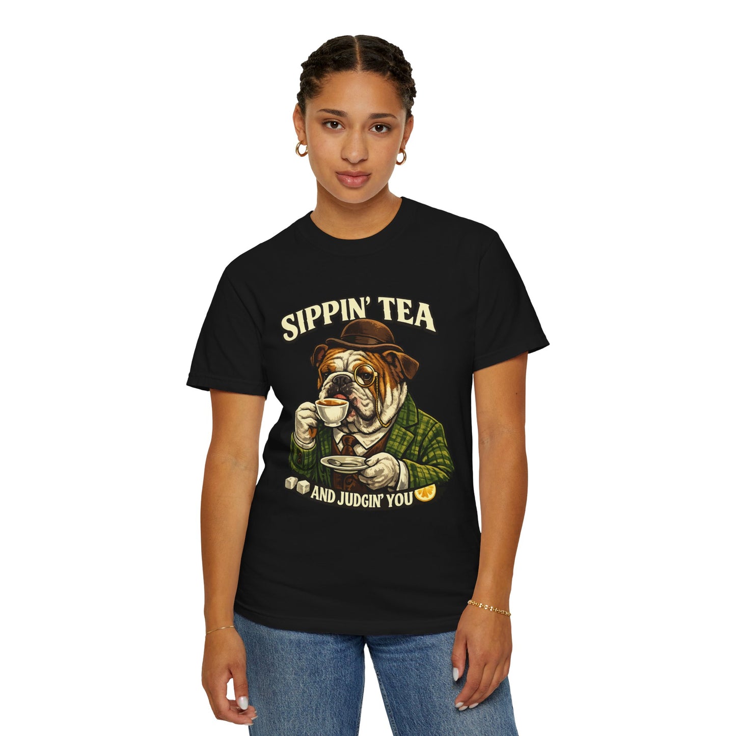 Sippin' Tea Bulldog Tee — "Sippin' Tea and Judgin' You" Graphic T-Shirt