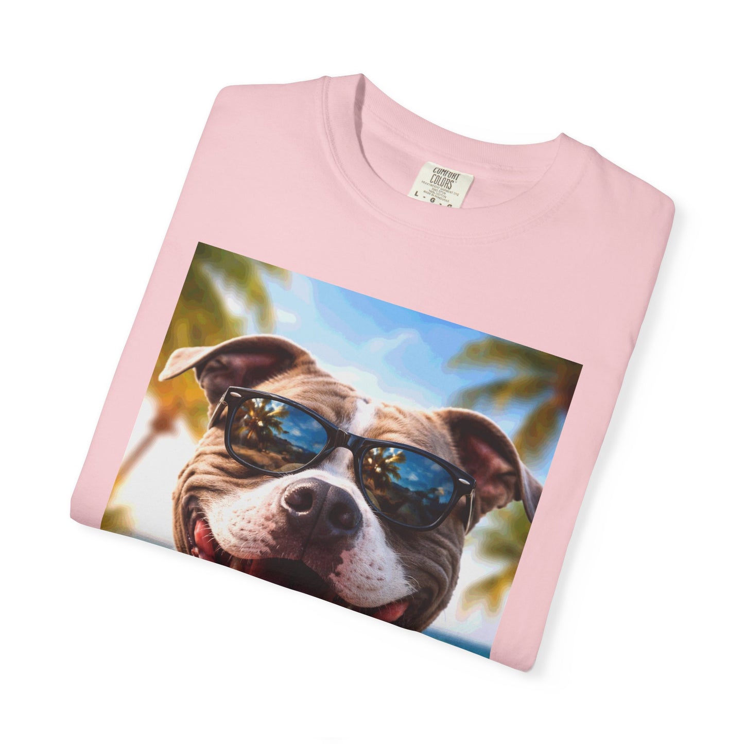 Happy Dog in Sunglasses T-Shirt — Summer Beach Pitbull Graphic Tee