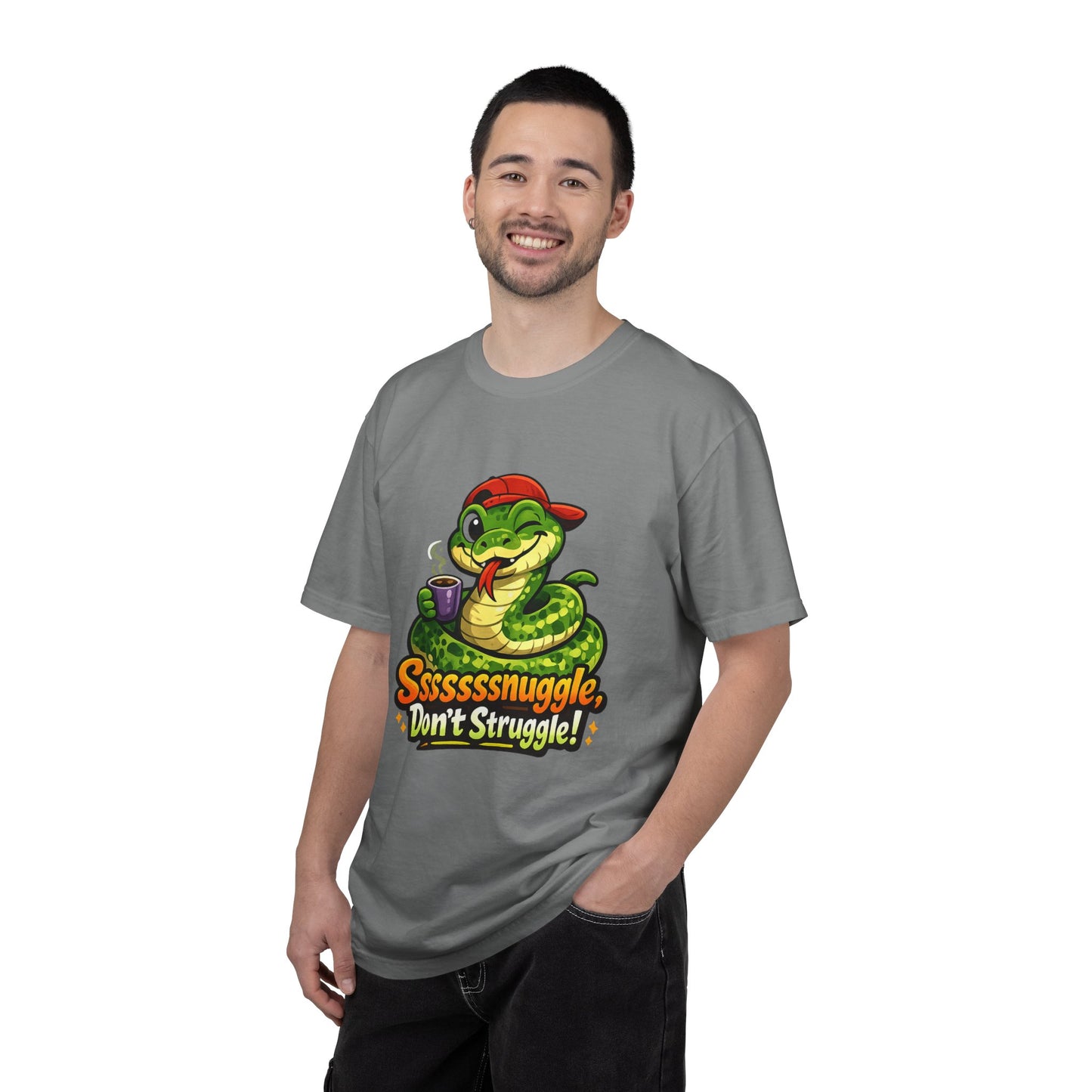 Ssssnuggle Snake T-Shirt — "Ssssssnnuggle, Don't Struggle!" Cute Cozy Snake Graphic Tee