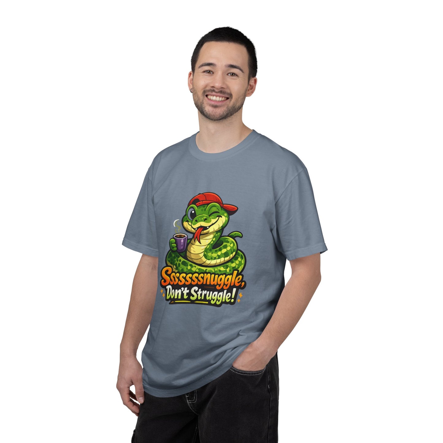 Ssssnuggle Snake T-Shirt — "Ssssssnnuggle, Don't Struggle!" Cute Cozy Snake Graphic Tee