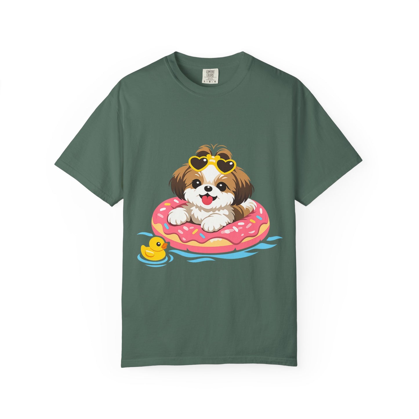 shih tzu Puppy Pool Float T-Shirt — Cute Dog Summer Graphic Tee