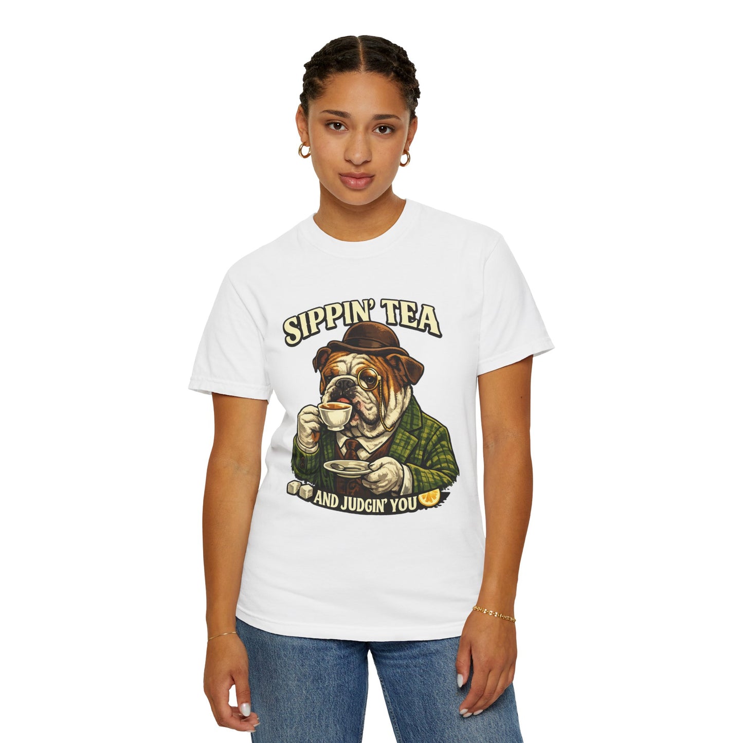 Sippin' Tea Bulldog Tee — "Sippin' Tea and Judgin' You" Graphic T-Shirt