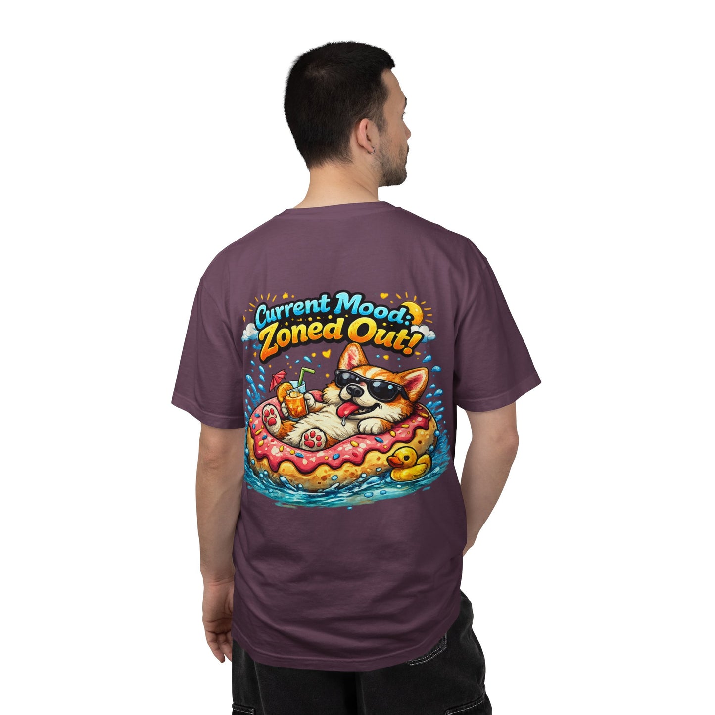 Corgi Float Summer Tee - "Current Mood: Zoned Out" Graphic T-Shirt