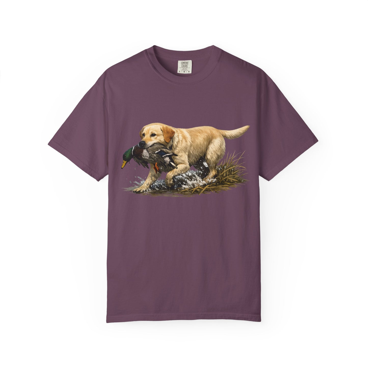 Labrador Retriever Hunting Dog T-Shirt — Yellow Lab with Duck Graphic