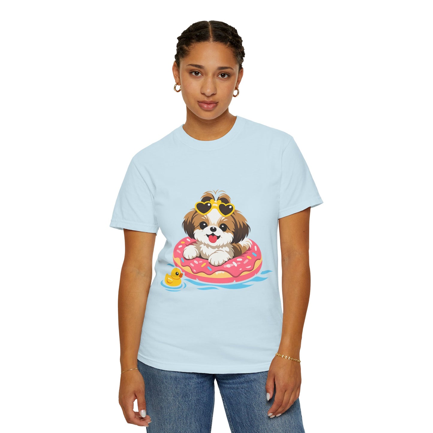 shih tzu Puppy Pool Float T-Shirt — Cute Dog Summer Graphic Tee