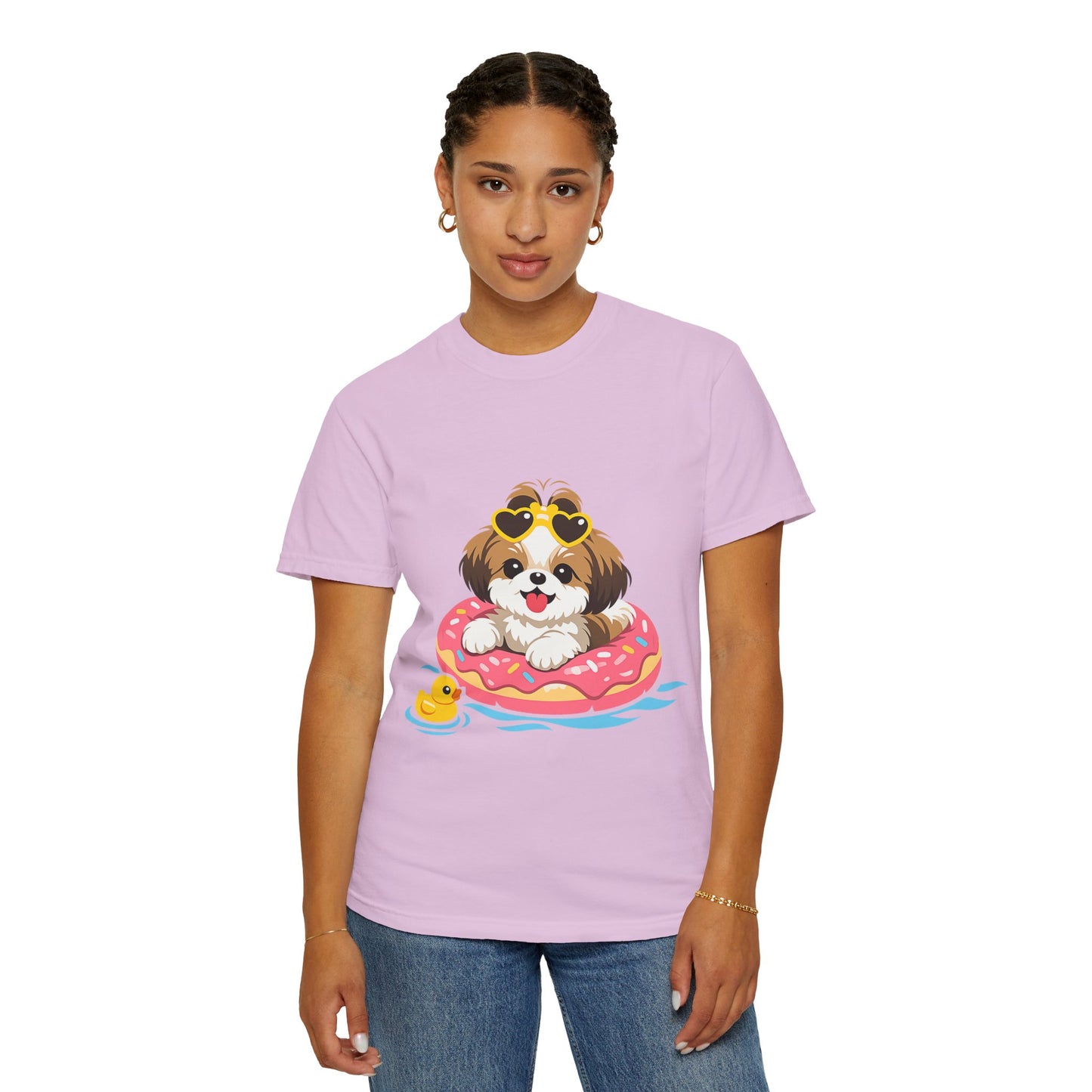 shih tzu Puppy Pool Float T-Shirt — Cute Dog Summer Graphic Tee