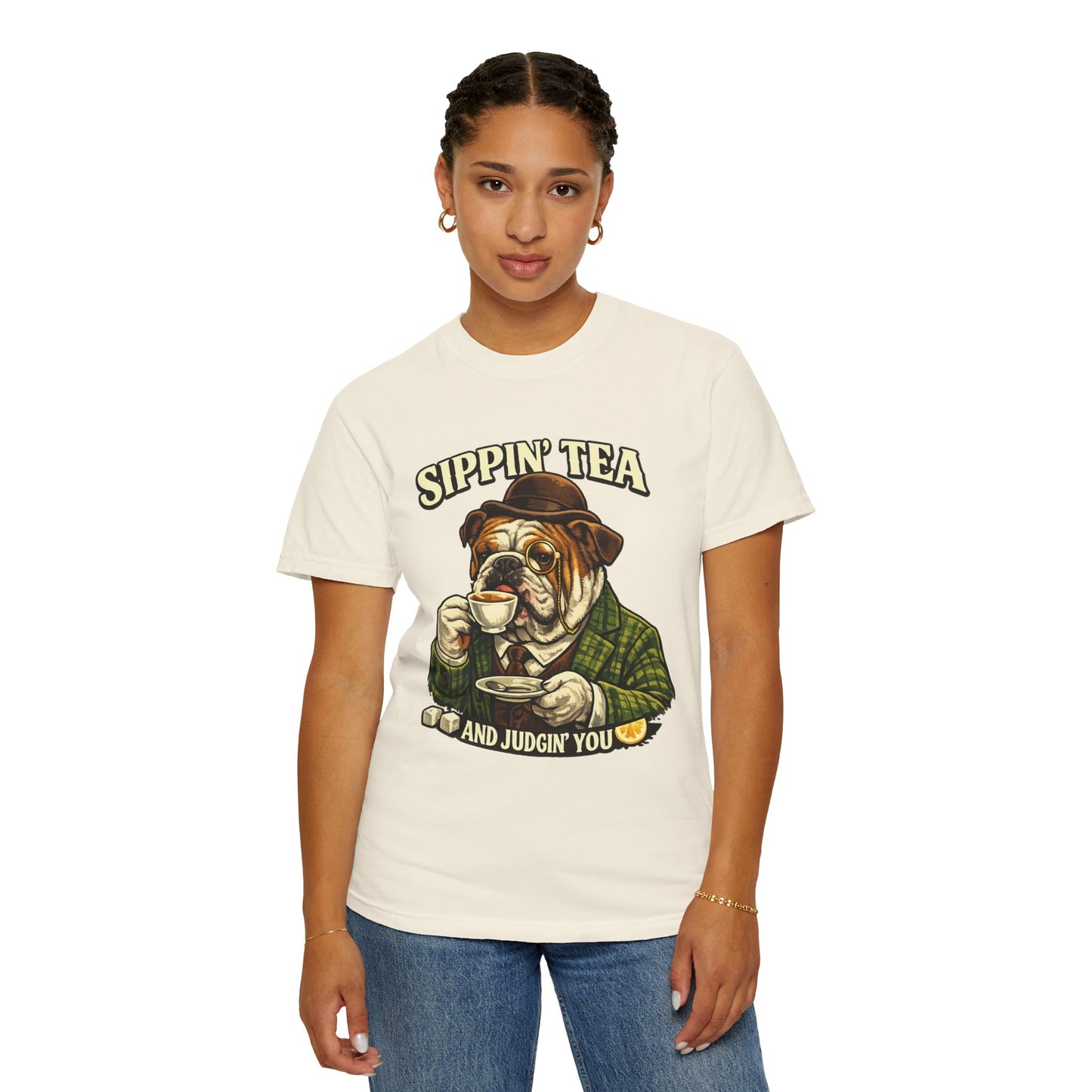 Sippin' Tea Bulldog Tee — "Sippin' Tea and Judgin' You" Graphic T-Shirt