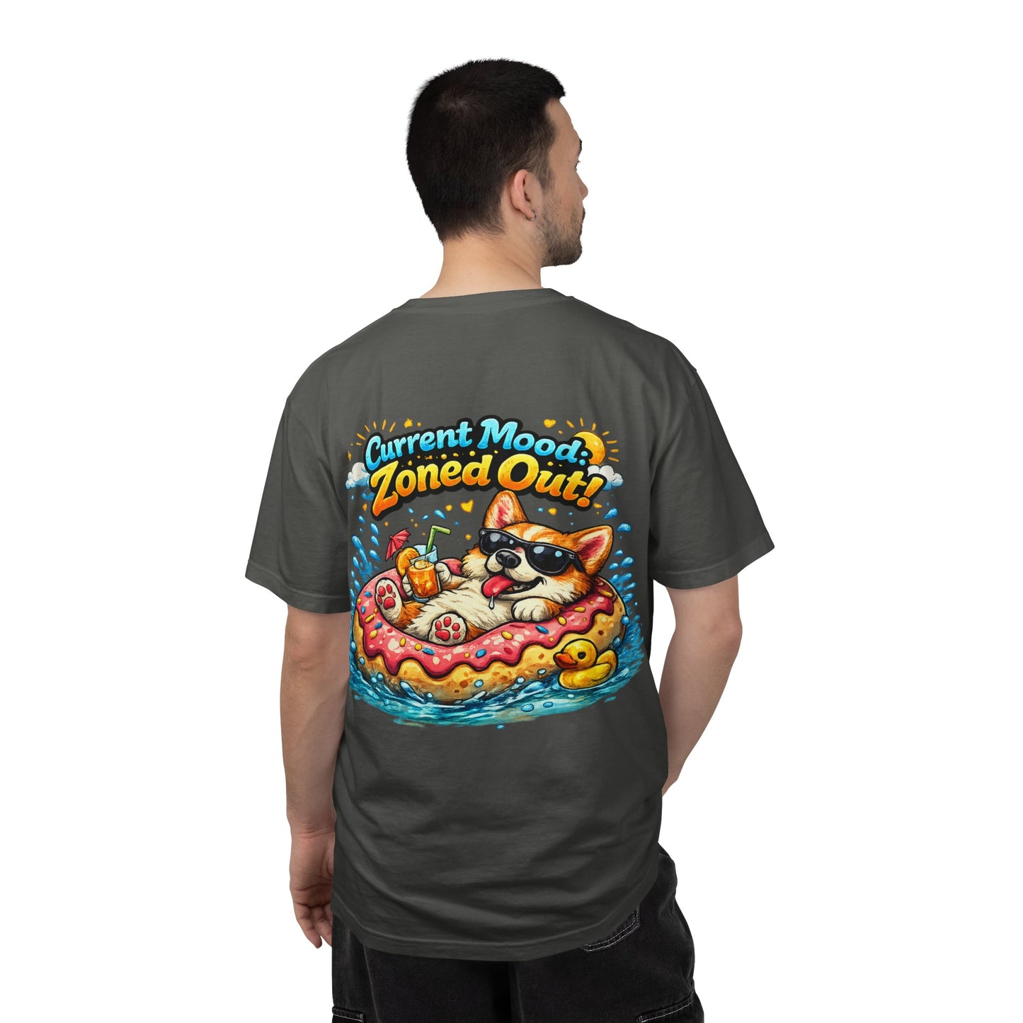 Corgi Float Summer Tee - "Current Mood: Zoned Out" Graphic T-Shirt