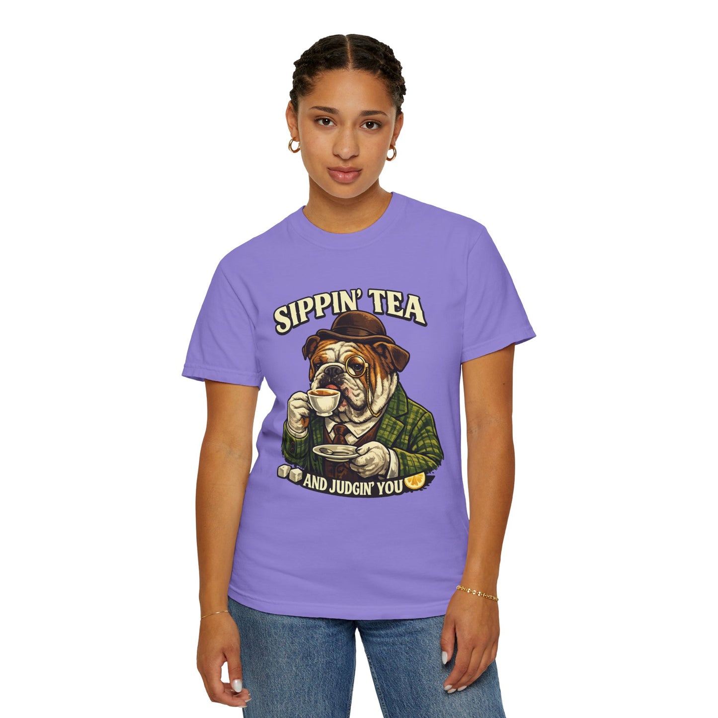 Sippin' Tea Bulldog Tee — "Sippin' Tea and Judgin' You" Graphic T-Shirt