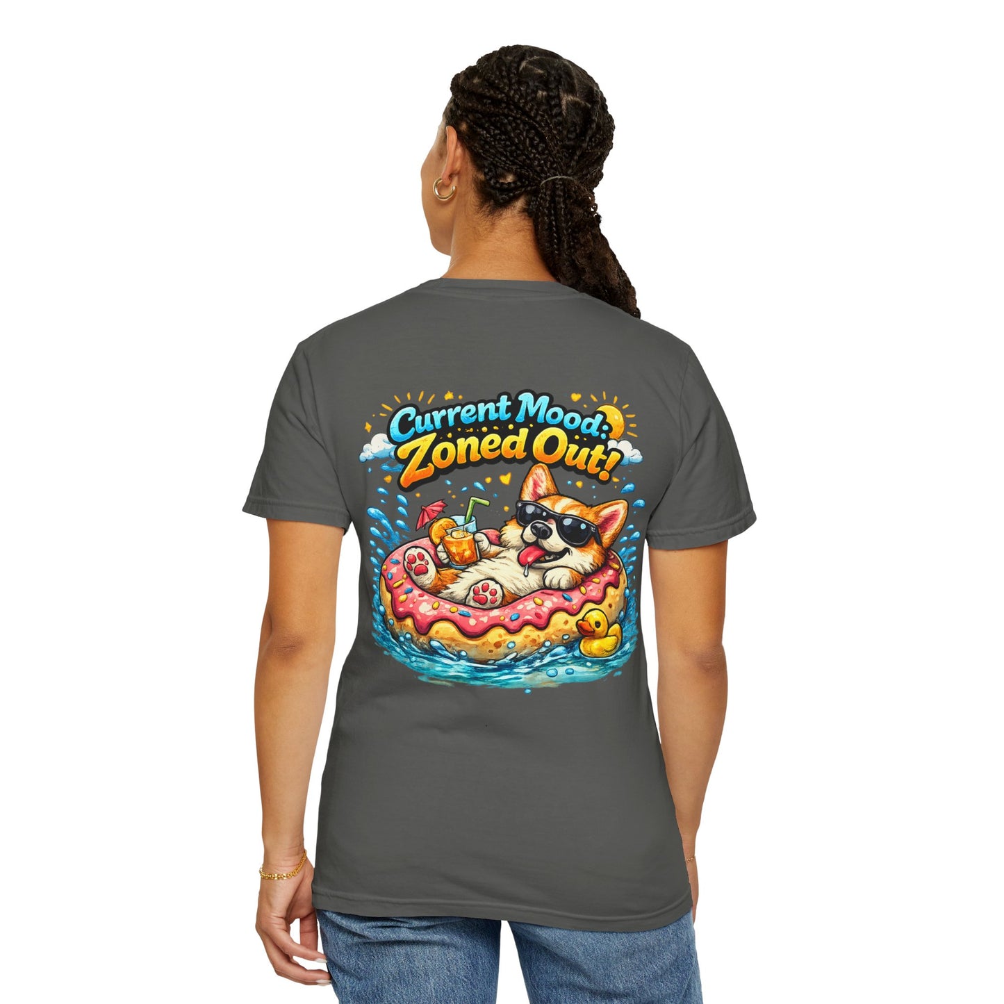 Corgi Float Summer Tee - "Current Mood: Zoned Out" Graphic T-Shirt