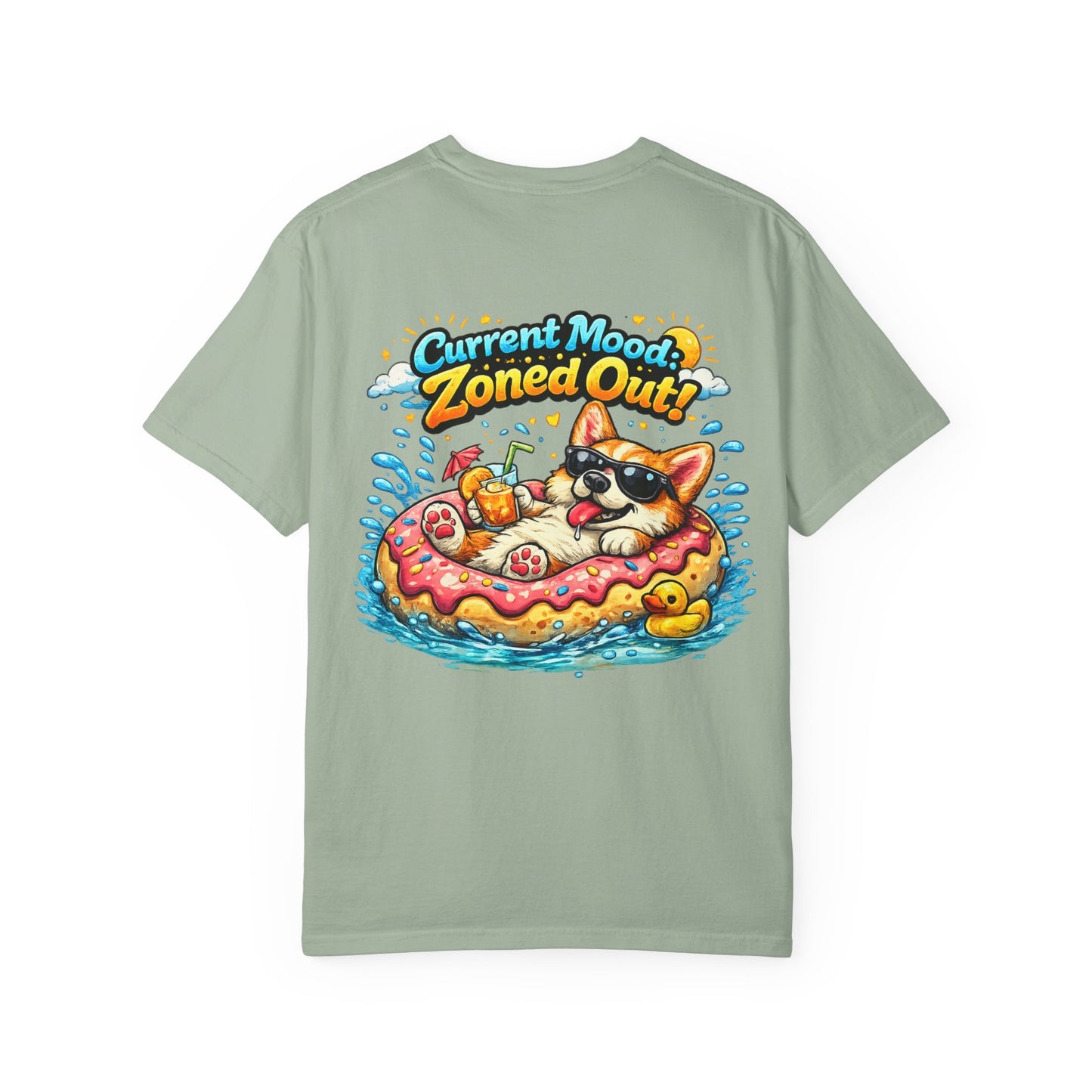 Corgi Float Summer Tee - "Current Mood: Zoned Out" Graphic T-Shirt