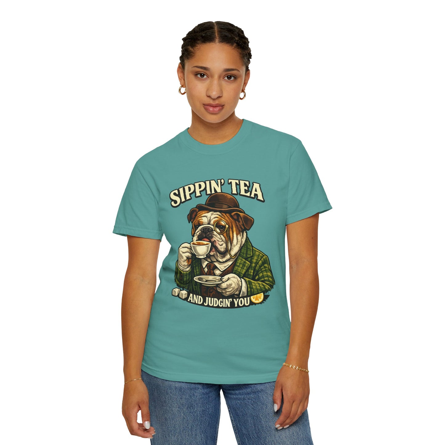 Sippin' Tea Bulldog Tee — "Sippin' Tea and Judgin' You" Graphic T-Shirt
