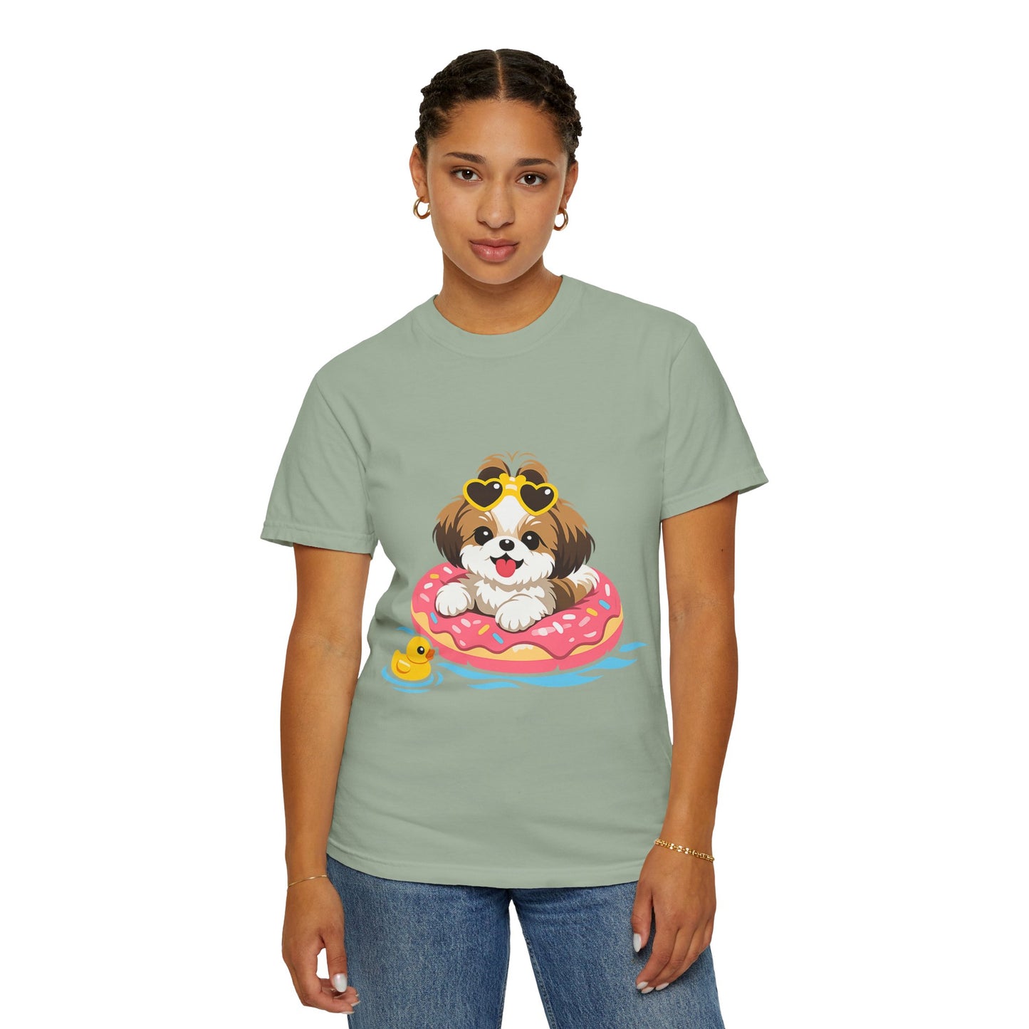 shih tzu Puppy Pool Float T-Shirt — Cute Dog Summer Graphic Tee