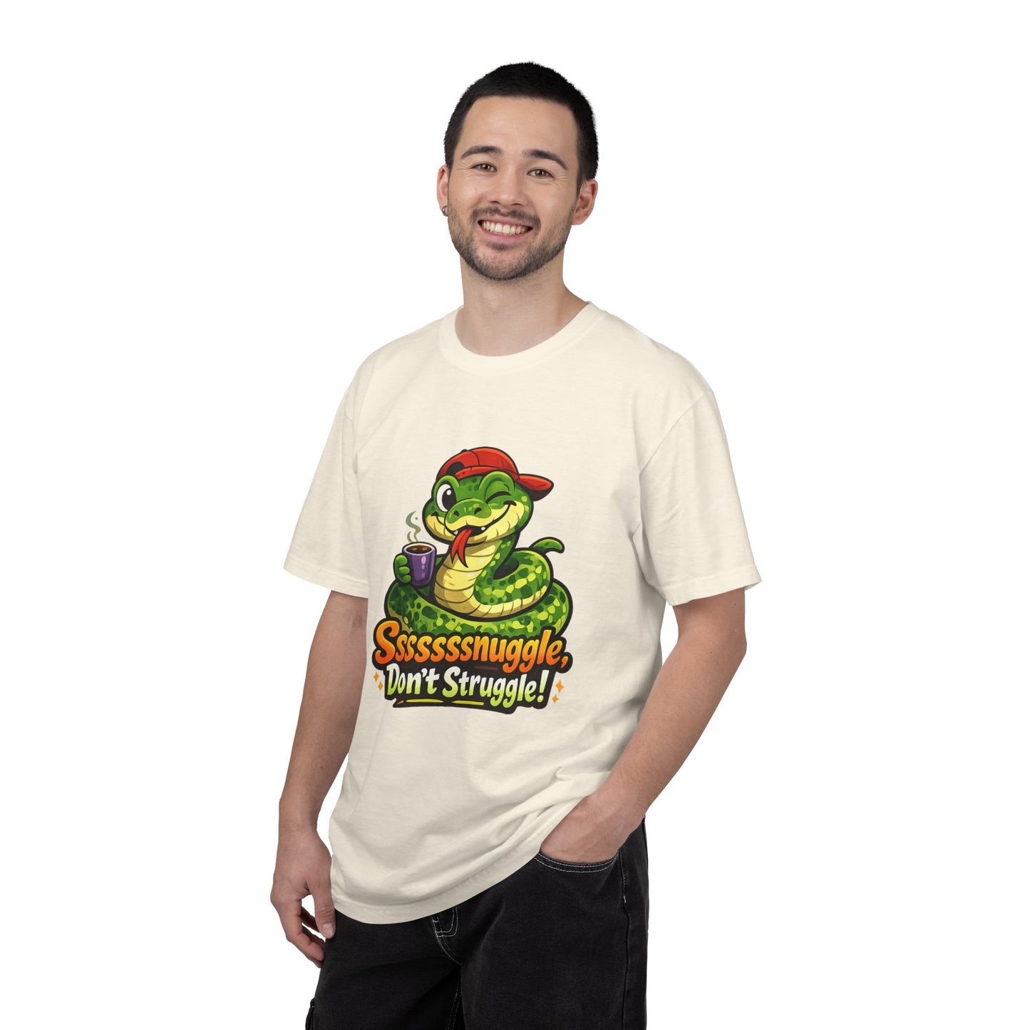 Ssssnuggle Snake T-Shirt — "Ssssssnnuggle, Don't Struggle!" Cute Cozy Snake Graphic Tee