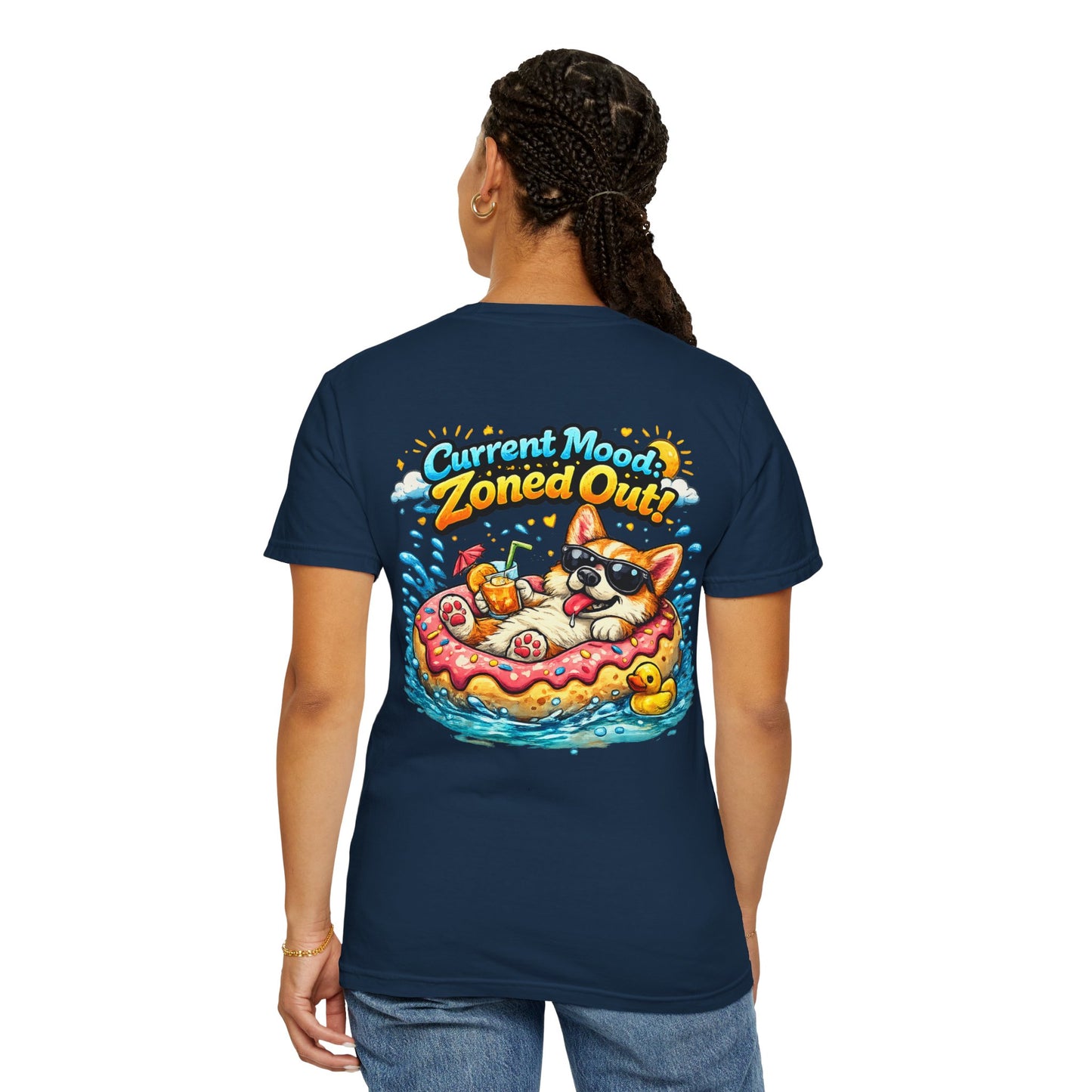Corgi Float Summer Tee - "Current Mood: Zoned Out" Graphic T-Shirt