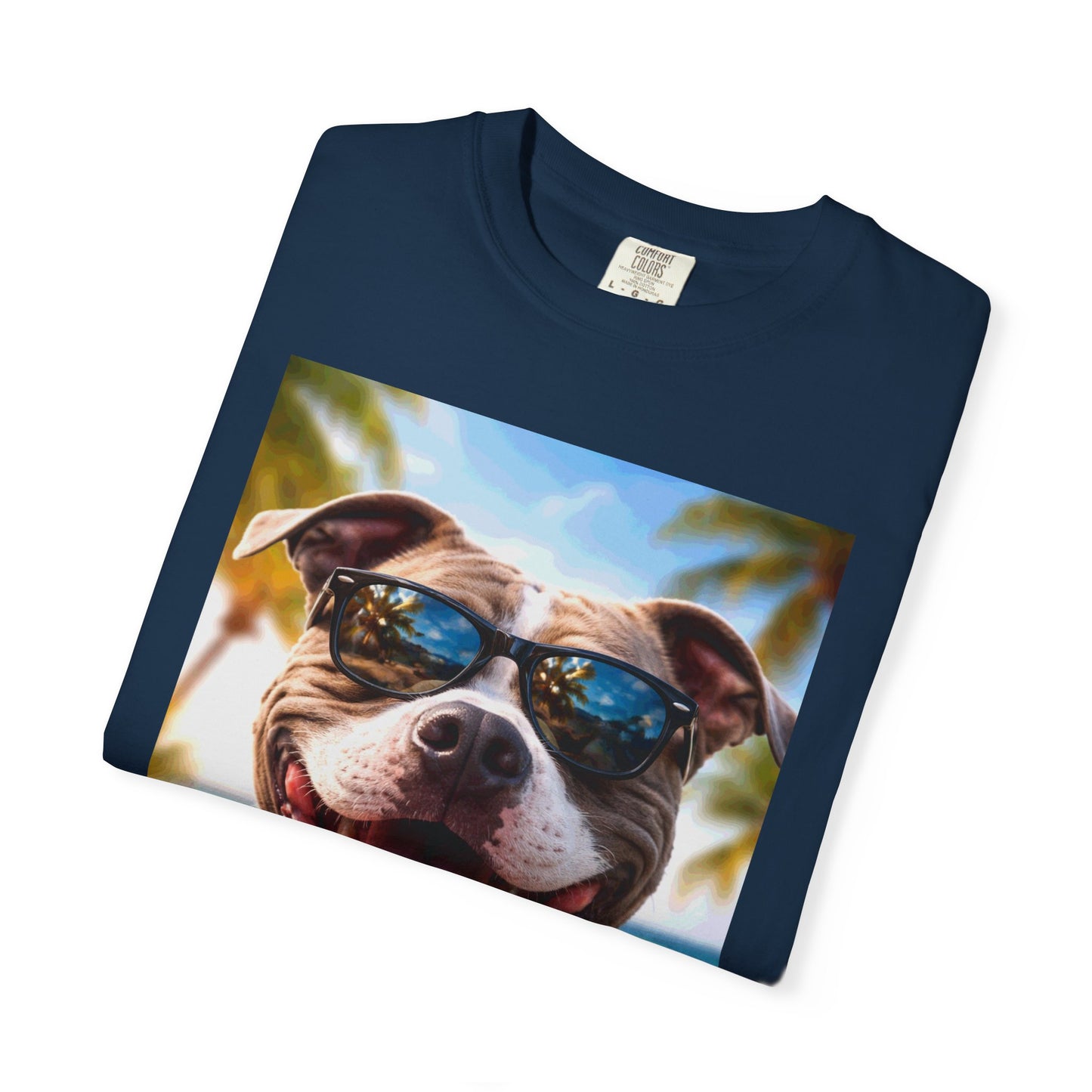 Happy Dog in Sunglasses T-Shirt — Summer Beach Pitbull Graphic Tee