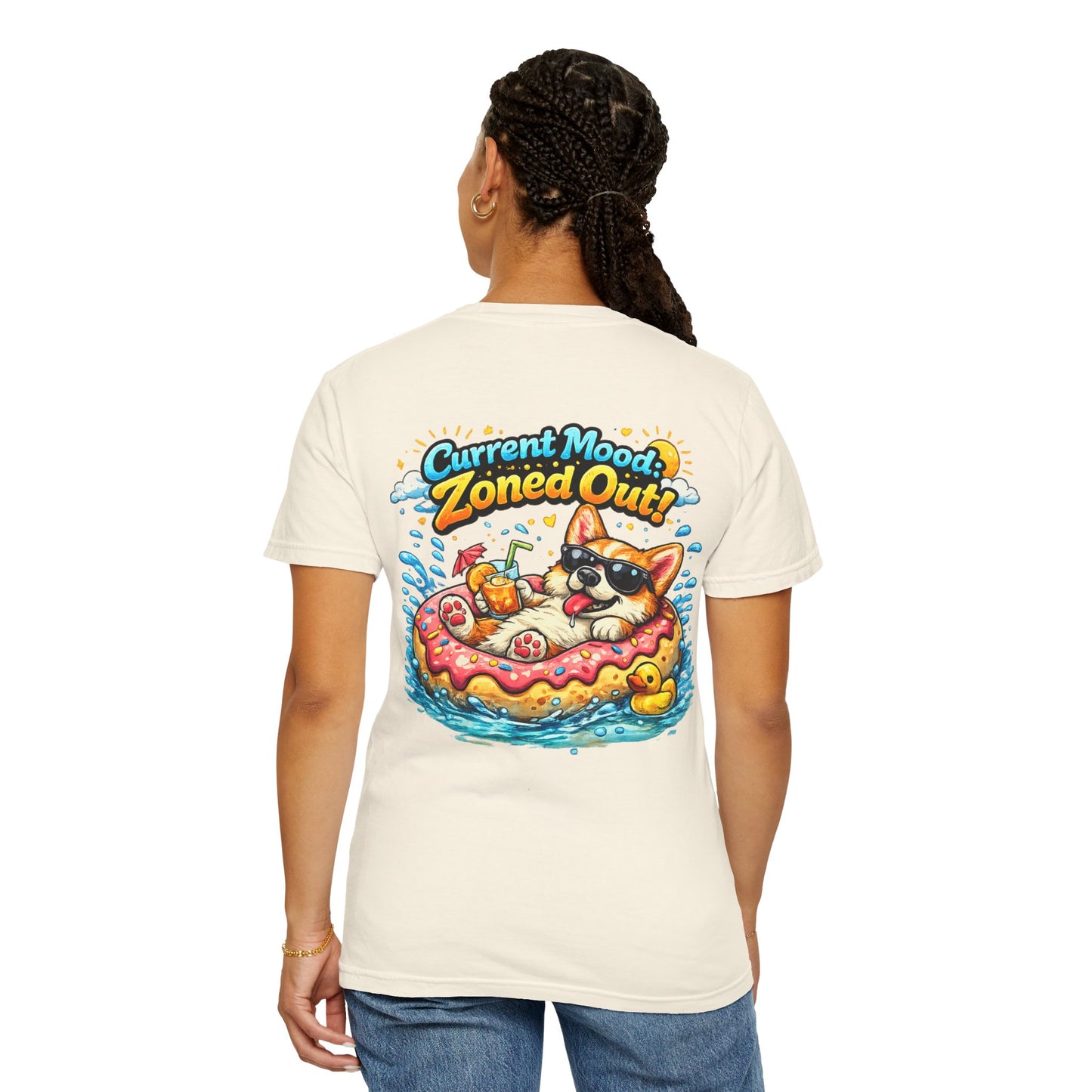 Corgi Float Summer Tee - "Current Mood: Zoned Out" Graphic T-Shirt