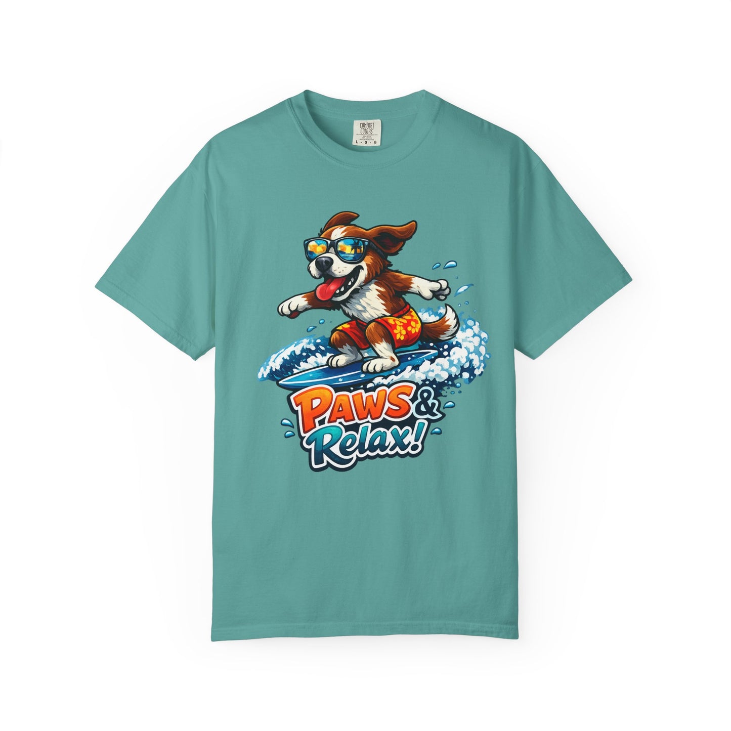 Surfing Dog T-Shirt — "Paws & Relax" Graphic Tee