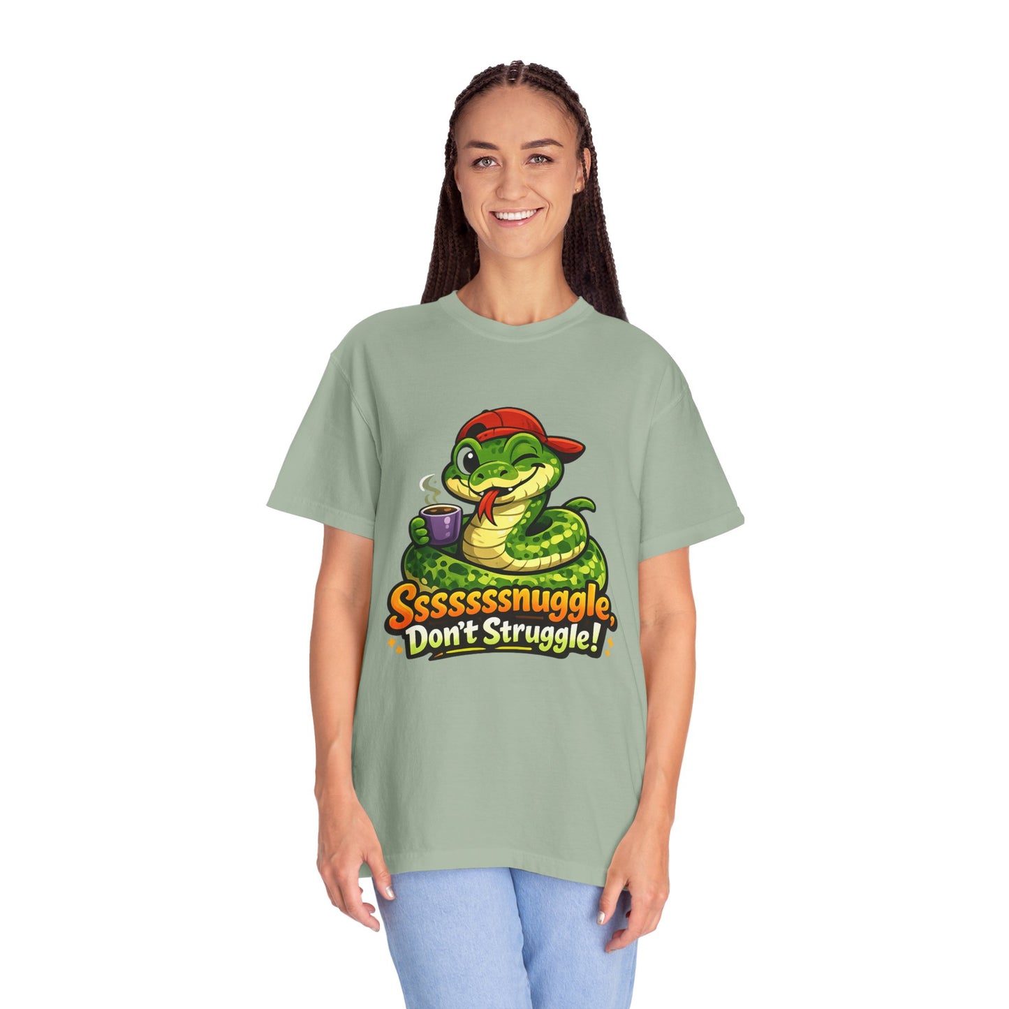 Ssssnuggle Snake T-Shirt — "Ssssssnnuggle, Don't Struggle!" Cute Cozy Snake Graphic Tee