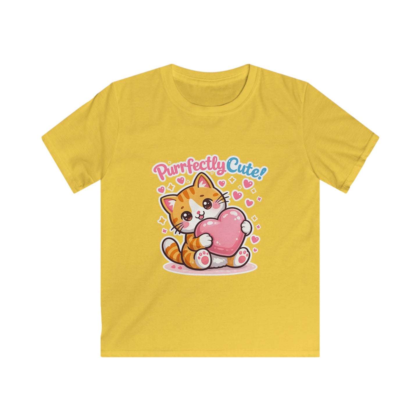 Kids Tee — "Purrfectly Cute"  Cat Heart Graphic