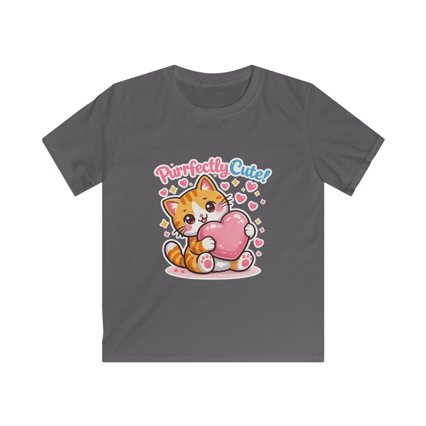 Kids Tee — "Purrfectly Cute"  Cat Heart Graphic