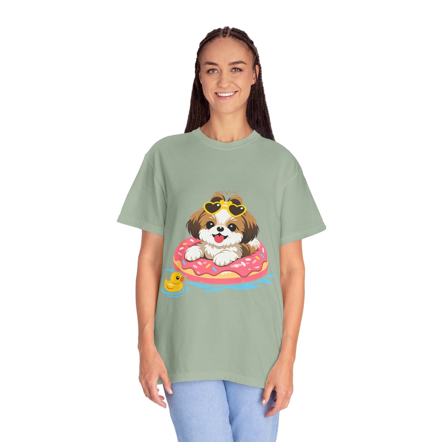 shih tzu Puppy Pool Float T-Shirt — Cute Dog Summer Graphic Tee
