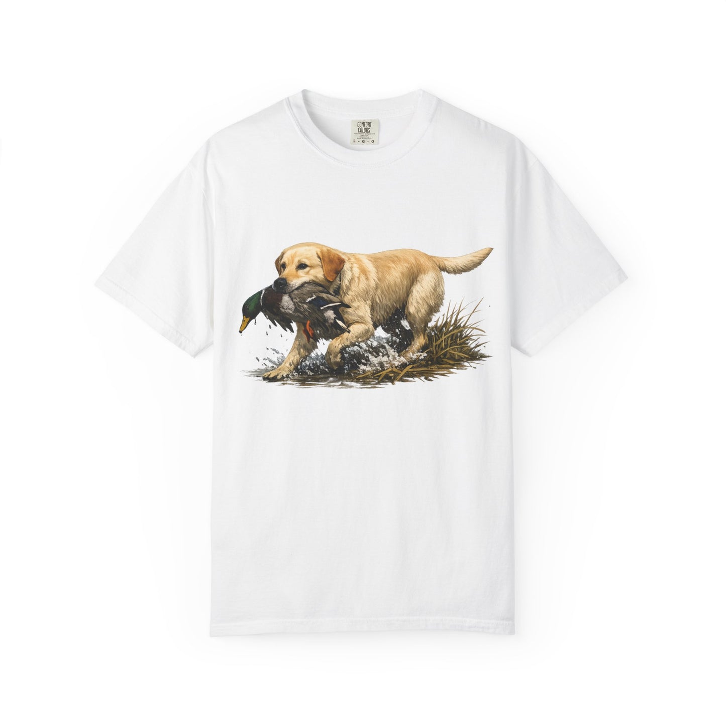 Labrador Retriever Hunting Dog T-Shirt — Yellow Lab with Duck Graphic