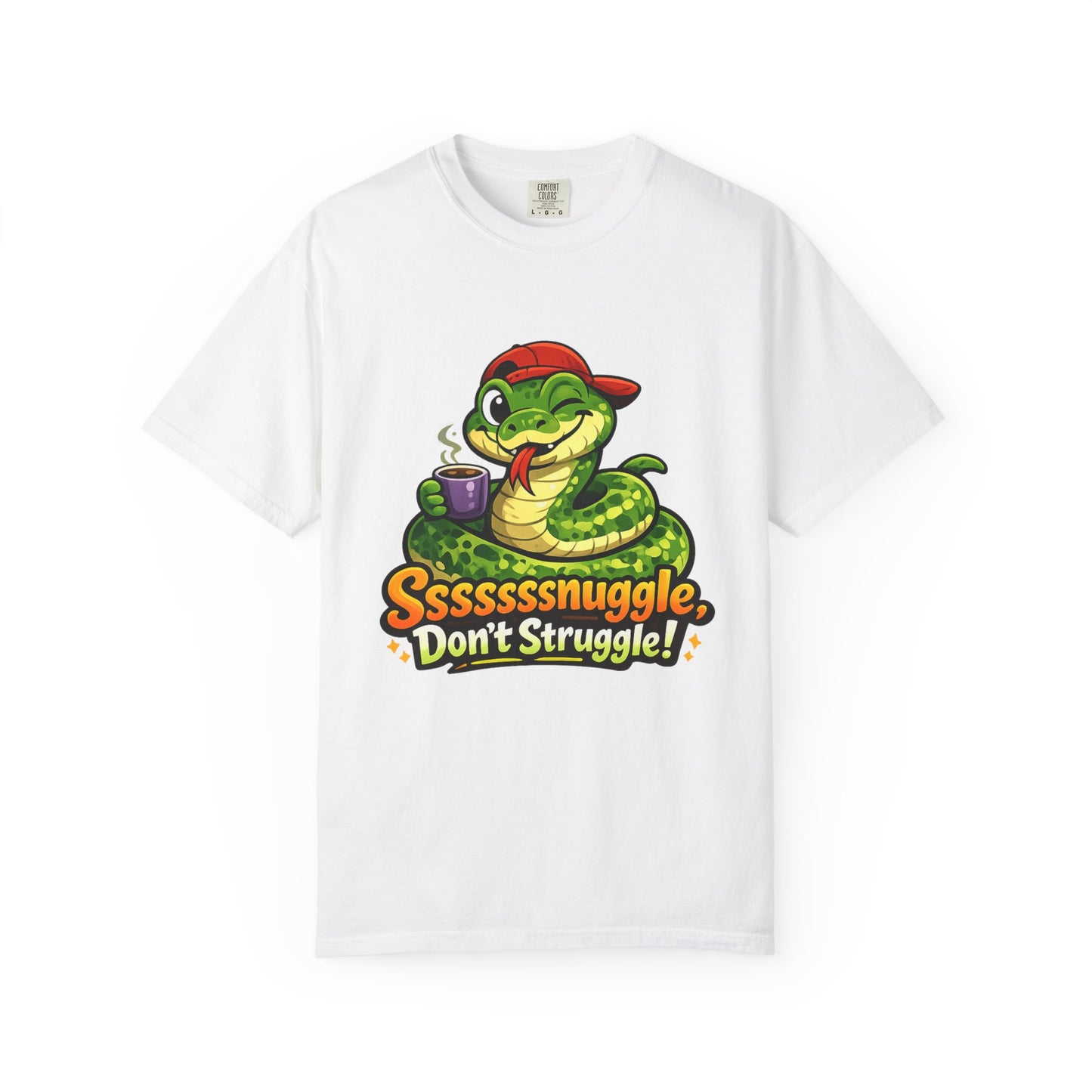 Ssssnuggle Snake T-Shirt — "Ssssssnnuggle, Don't Struggle!" Cute Cozy Snake Graphic Tee