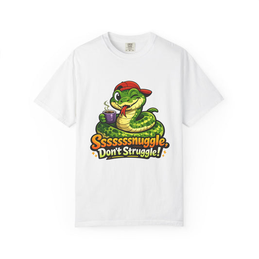 Ssssnuggle Snake T-Shirt — "Ssssssnnuggle, Don't Struggle!" Cute Cozy Snake Graphic Tee