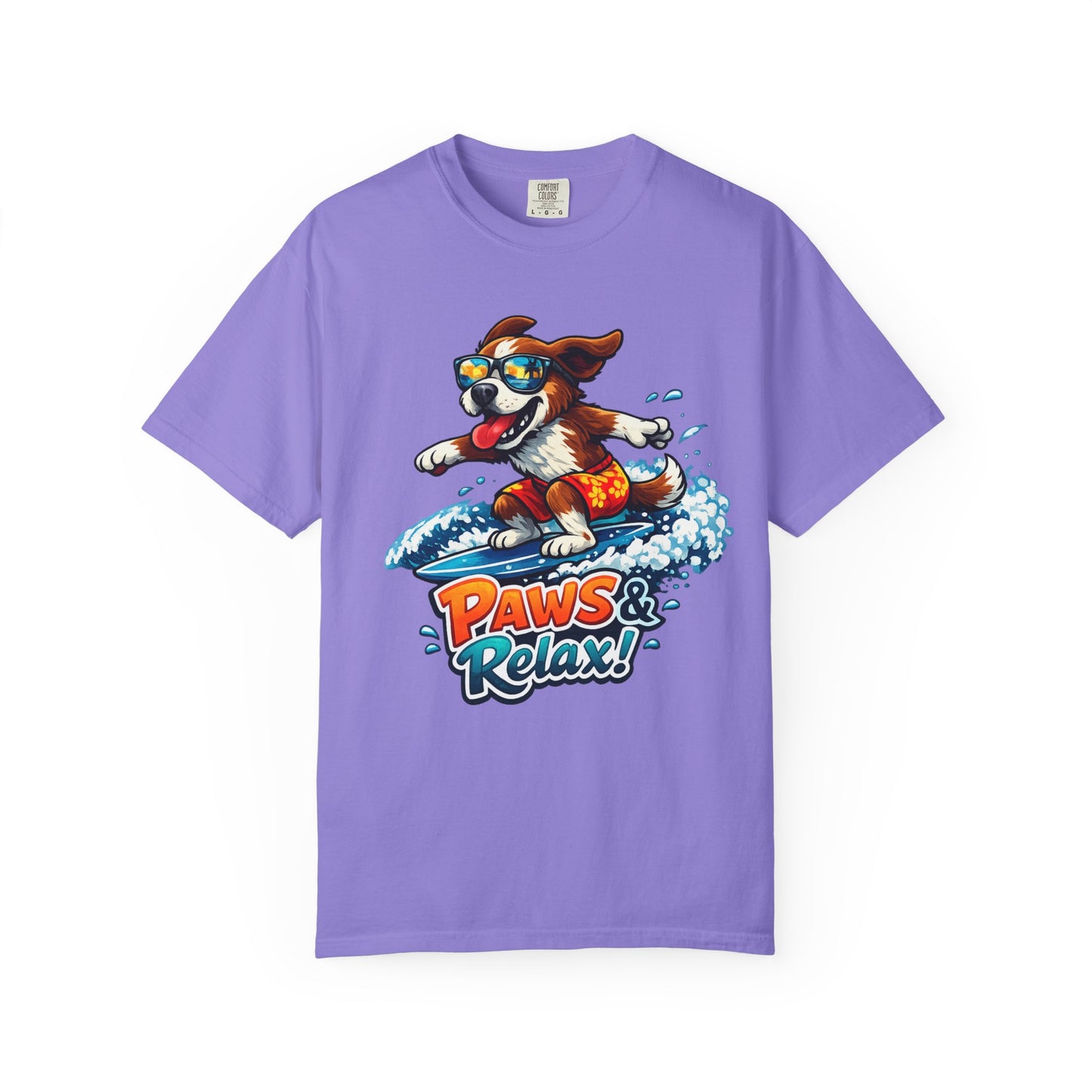 Surfing Dog T-Shirt — "Paws & Relax" Graphic Tee