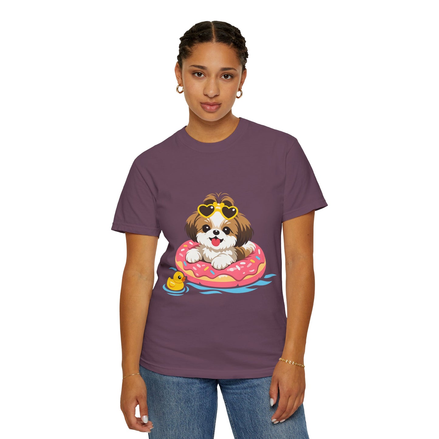 shih tzu Puppy Pool Float T-Shirt — Cute Dog Summer Graphic Tee